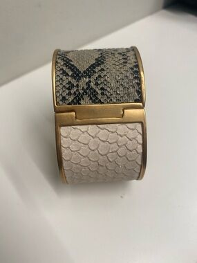 BCBGMaxAzria Two-Tone Snakeskin Cuff Bracelet in Ivory and Black with Gold Frame